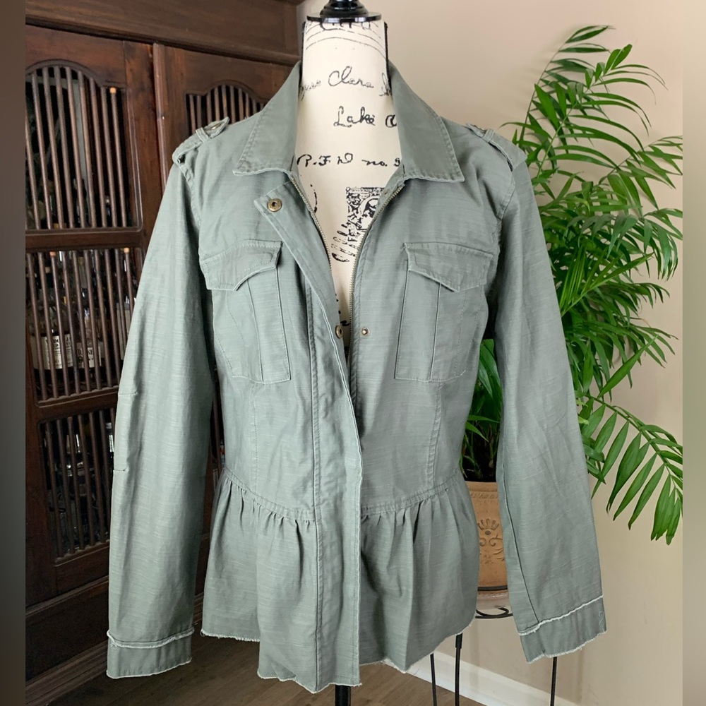 Anna Cai Olive Green Military Style Cotton Twill Jacket